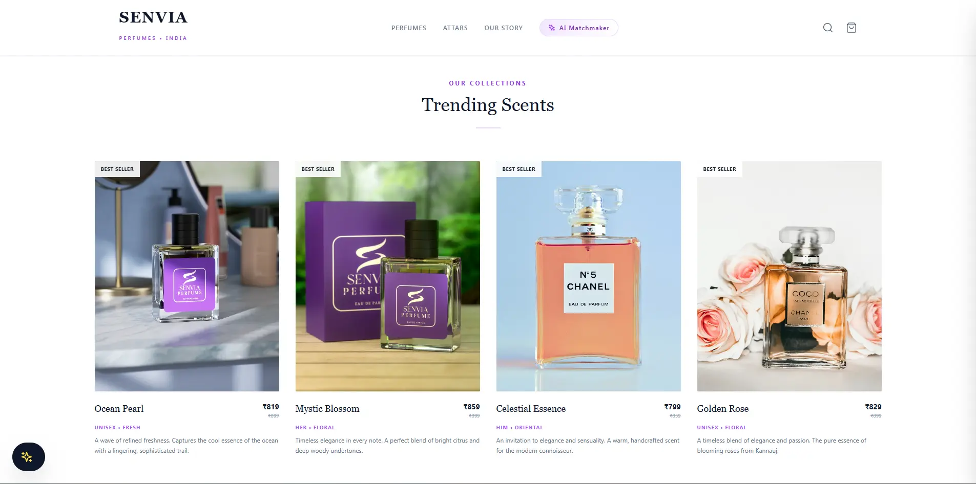 Senvia Perfumes eCommerce website design by Cheeze Studio