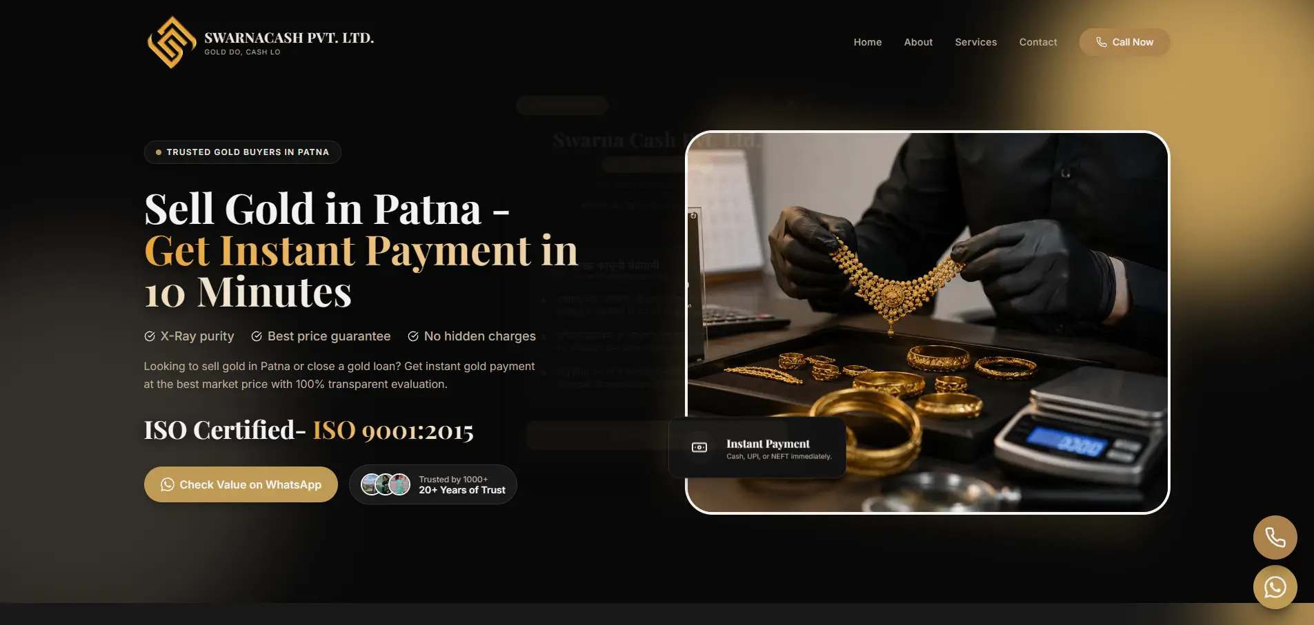 Swarna Cash gold buying service website design by Cheeze Studio, Patna